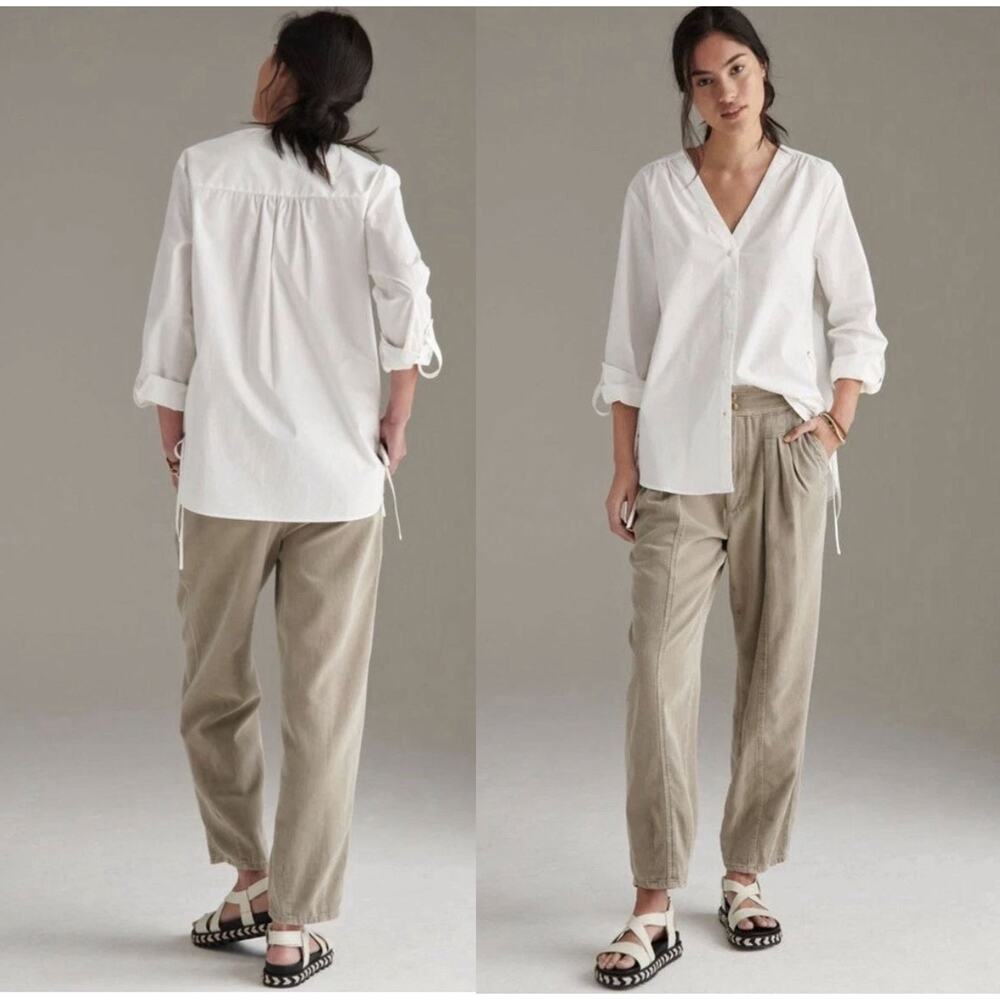 Anthropologie Mare Mare White Lace Up Tunic Shirt 2X Cotton Boho